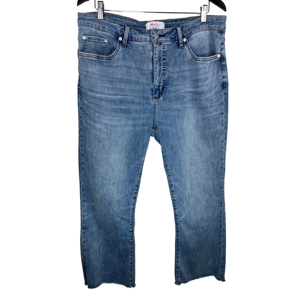MoCo Boutique Jeans Womens 14W Blue High Rise Raw Hem Straight Leg Boho Boutique